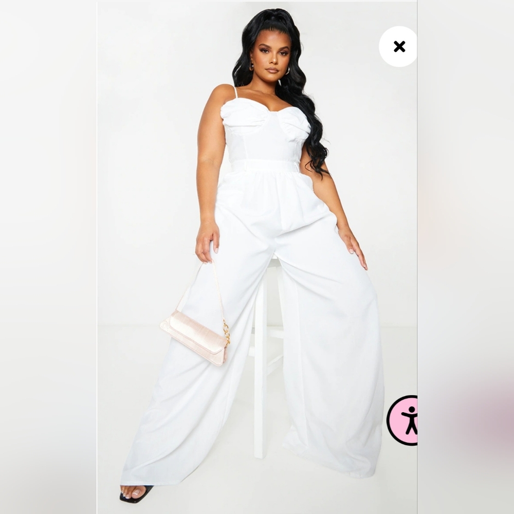 Pretty Little Thing Ruched Cup Strappy Wide Leg Jumpsuit